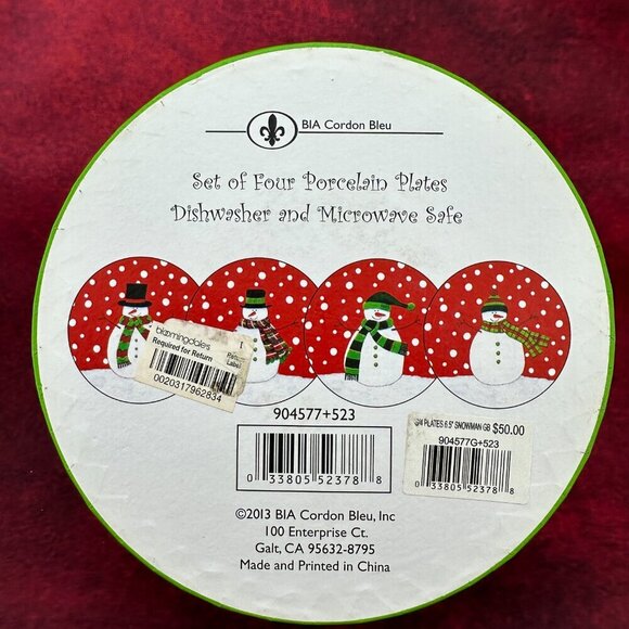 BIA CORDON BLEU SNOWMAN CHRISTMAS SET OF 4 PORCELAIN PLATES - Picture 6 of 9